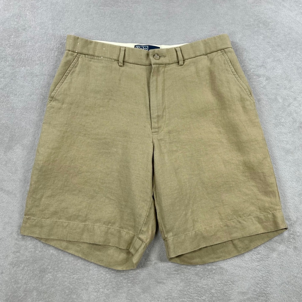 Polo Ralph Lauren Shorts Men 32 Khaki Tan 9" 100% Linen Old Money Classic Casual